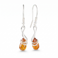 Sanchia Baltic Honey Amber Drop Earrings in Sterling Silver featuring genuine honey Baltic amber gemstones set in polished 925 sterling silver, isolated on a white background.