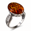 Alaina Baltic Honey Amber Ring in Sterling Silver featuring genuine honey Baltic amber set in polished 925 sterling silver, isolated on a white background.