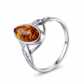Alani Baltic Honey Amber Ring in Sterling Silver featuring genuine honey Baltic amber set in polished 925 sterling silver, isolated on a white background.