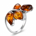 Astrid Baltic Honey Amber Ring in Sterling Silver featuring genuine honey Baltic amber set in polished 925 sterling silver, isolated on a white background.