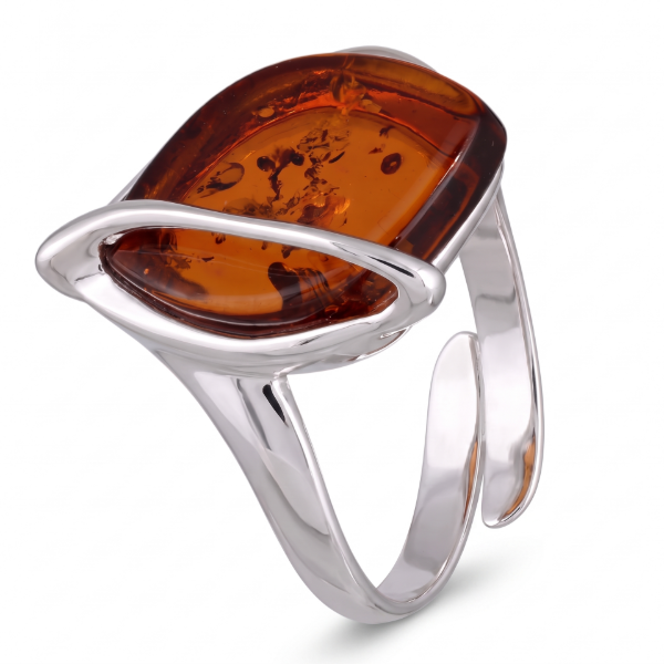 "Hanna" Baltic Honey Amber Adjustable Ring in Sterling Silver