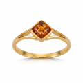 Baltic Honey Amber Square Ring in Gold-Plated Sterling Silver featuring genuine square-shaped honey Baltic amber set in polished gold-plated 925 sterling silver, isolated on a white background.