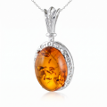 Ana Baltic Honey Amber Oval Pendant in Sterling Silver featuring genuine oval-shaped honey Baltic amber set in polished 925 sterling silver, isolated on a white background.