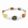 Autumn Baltic Amber Bracelet in Sterling Silver featuring genuine Baltic amber gemstones set in polished 925 sterling silver, isolated on a white background.