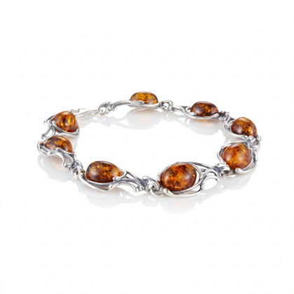 Willow Baltic Honey Amber Bracelet in Sterling Silver featuring genuine honey Baltic amber gemstones set in polished 925 sterling silver, isolated on a white background.