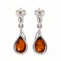 Alessia Baltic Honey Amber Stud Earrings in Sterling Silver featuring genuine honey Baltic amber gemstones set in polished 925 sterling silver, isolated on a white background.