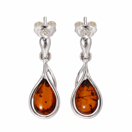 Alessia Baltic Honey Amber Stud Earrings in Sterling Silver featuring genuine honey Baltic amber gemstones set in polished 925 sterling silver, isolated on a white background.