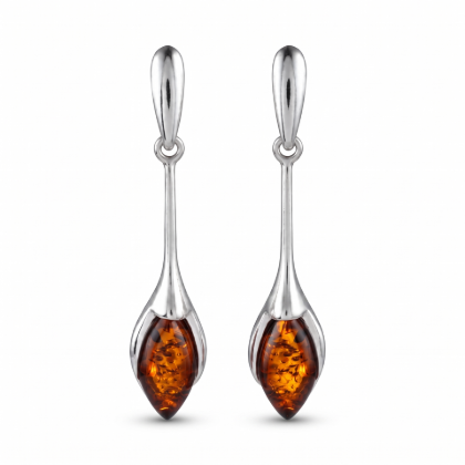 Ambie Baltic Honey Amber Stud Earrings in Sterling Silver featuring genuine honey Baltic amber gemstones set in polished 925 sterling silver, isolated on a white background.