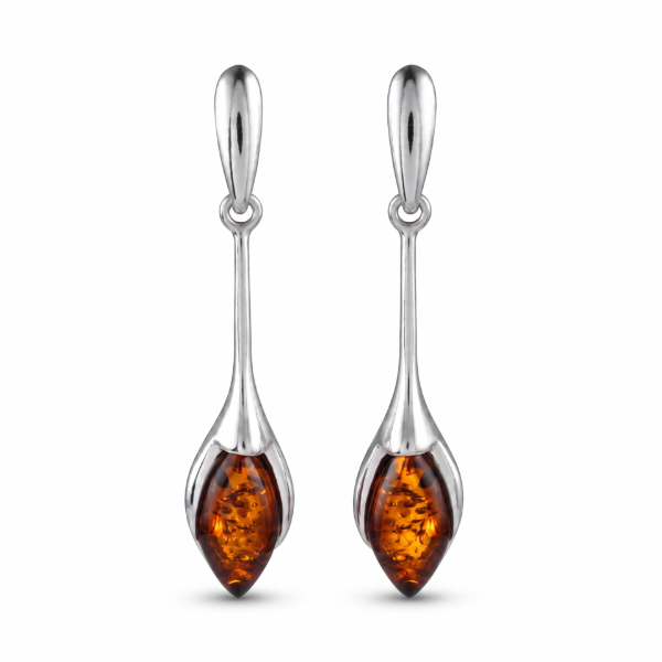 Ambie Baltic Honey Amber Stud Earrings in Sterling Silver featuring genuine honey Baltic amber gemstones set in polished 925 sterling silver, isolated on a white background.