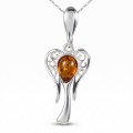 Baltic Honey Amber Angel Pendant in Sterling Silver featuring genuine honey Baltic amber set in a polished 925 sterling silver angel design, isolated on a white background.Baltic Honey Amber Angel Pendant in Sterling Silver featuring genuine honey Baltic amber set in a polished 925 sterling silver angel design, isolated on a white background.