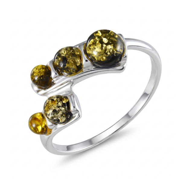 Aria Baltic Green Amber Ring in Sterling Silver featuring genuine green Baltic amber set in polished 925 sterling silver, isolated on a white background.