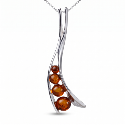 Gabriela Baltic Amber Pendant in Sterling Silver featuring genuine Baltic amber set in polished 925 sterling silver, isolated on a white background.