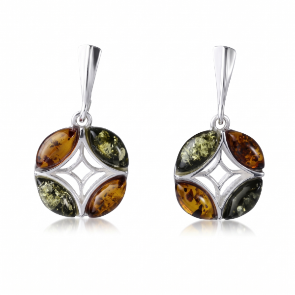 Aileen Baltic Amber Stud Earrings in Sterling Silver featuring genuine Baltic amber gemstones set in polished 925 sterling silver, isolated on a white background.