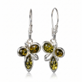 Martina Baltic Green Amber Earrings in Sterling Silver featuring genuine green Baltic amber gemstones set in polished 925 sterling silver, isolated on a white background.