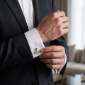 Anchor Baltic Honey Amber Cufflinks in Sterling Silver infographic highlighting authentic honey Baltic amber, 925 sterling silver, anchor design, handcrafted craftsmanship, cufflink dimensions, and Made in Gdańsk, Poland heritage.