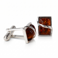 Baltic Honey Amber Cufflinks in Sterling Silver featuring genuine honey Baltic amber gemstones set in polished 925 sterling silver, isolated on a white background.