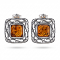 Ruth Baltic Honey Amber Stud Earrings in Sterling Silver featuring genuine honey Baltic amber gemstones set in polished 925 sterling silver, isolated on a white background.