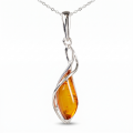 Milena Baltic Honey Amber Pendant in Sterling Silver featuring genuine honey Baltic amber set in polished 925 sterling silver, isolated on a white background.