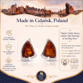 3. Infographic featuring the “Hailee” Baltic Honey Amber Stud Earrings in Sterling Silver, with product details.