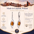 1. Infographic featuring the “Autumn” Baltic Honey Amber Drop Earrings in Sterling Silver.