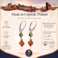 1. Infographic featuring Baltic Honey Amber Drop Earrings in Sterling Silver.
