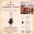 1. Infographic featuring the “Freya” Baltic Green Amber Pendant in Sterling Silver.