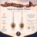 1. Infographic featuring the “Linda” Baltic Honey Amber Earrings in Sterling Silver.
