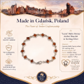 1. “Laura” Baltic Honey Amber Bracelet in Sterling Silver infographic showing the bracelet, materials, and product details.
