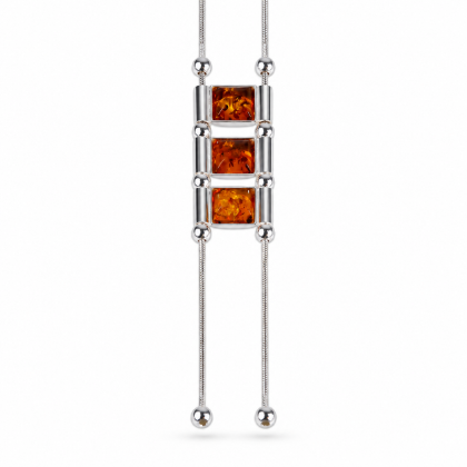 Baltic Honey Amber Necklace in Sterling Silver displayed on a white background.