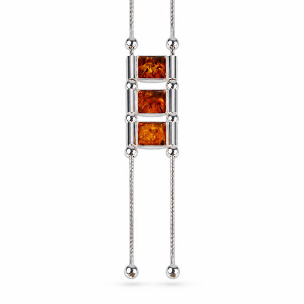 Baltic Honey Amber Necklace in Sterling Silver displayed on a white background.