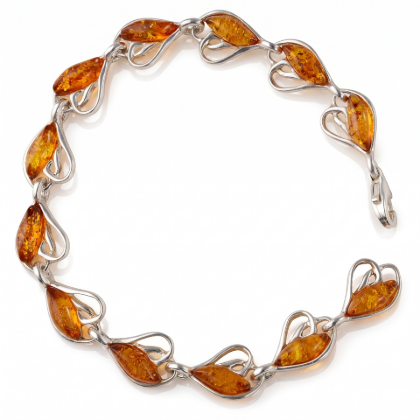 Baltic Honey Amber Heart Hearts Bracelet in Sterling Silver displayed on a white background.