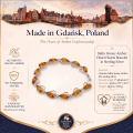 1. Baltic Honey Amber Heart Hearts Bracelet in Sterling Silver infographic showing the bracelet, materials, and product details.