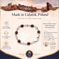 1. “Alison” Baltic Honey Amber Bracelet in Sterling Silver infographic showing the bracelet, materials, and product details.
