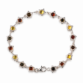 “Aster” Multicolor Baltic Amber Bracelet in Sterling Silver displayed on a white background.