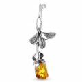 “Rose” Baltic Amber Brooch in Sterling Silver displayed on a white background.