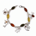 “Dazzling” Multicolor Baltic Amber Bracelet in Sterling Silver displayed on a white background.