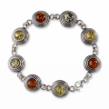Multicolor Baltic Amber Bracelet in Sterling Silver displayed on a white background.