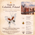 1. “Butterfly” Multicolor Baltic Amber Pendant in Sterling Silver infographic showing the pendant, materials, and product details.