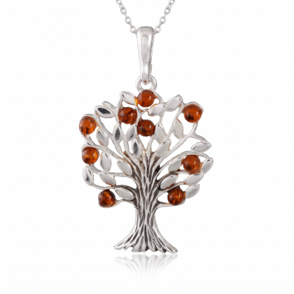 Baltic Honey Amber Pendant in Sterling Silver displayed on a white background.