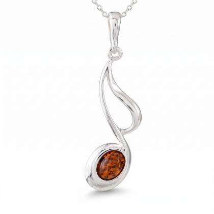 Baltic Honey Amber Pendant in Sterling Silver displayed on a white background.