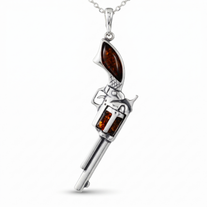 Baltic Amber Pendant in Sterling Silver displayed on a white background.