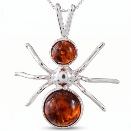 Baltic Honey Amber Pendant in Sterling Silver displayed on a white background.